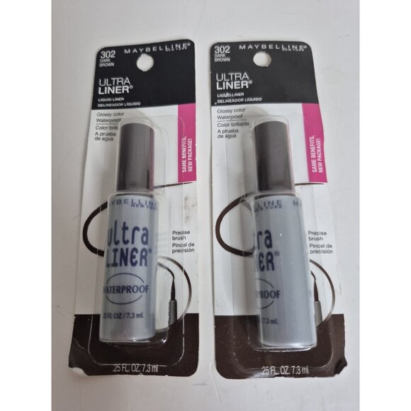 2 Maybelline Ultra Liner Liquid Eyeliner Waterproof #302 Dark Brown NEW! - Picture 1 of 6